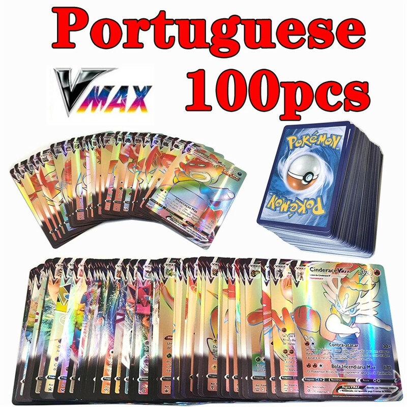 بطاقات البوكيمون البرتغالية ، GX V Vmax ، Charizard ، بيكاتشو ، معركة اللعبة ، التداول ، البطاقات اللامعة ، 20-!