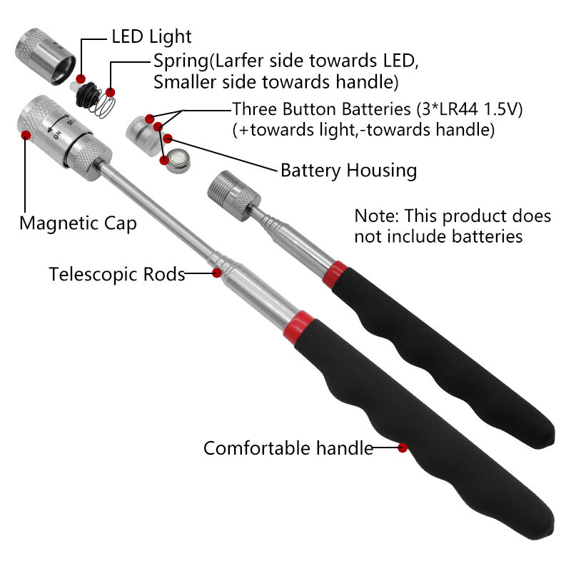 تلسكوبي المغناطيسي القلم صغير محمول المغناطيس التقاط أداة مع LED ضوء للتمديد لاقط قضيب عصا التقاط جهاز