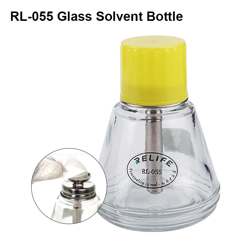 زجاجة مذيب زجاجية مانعة للتسرب ، موزع كحول ، أنبوب شفط معدني ، نوع ضغط ، محلول زجاجي ، من ReLIFE