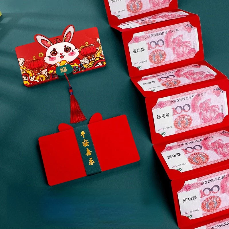 أظرف حمراء جديدة قابلة للطي لعام 2023 أظرف حمراء لطيفة بالسنة الصينية الجديدة من الأرنب الأحمر حزمة زودياك بأرنب أحمر هدية مهرجان هونغباو للربيع