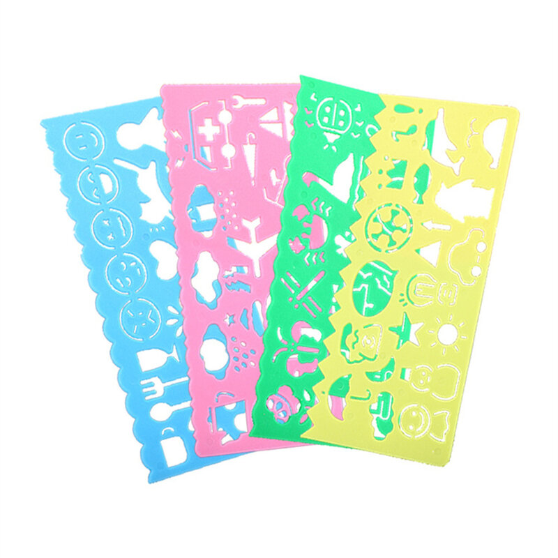 4 قطعة مجموعة الملونة الأطفال لينة البلاستيك حاكم الرسم مجلس مخرمة نمط قالب الإبداعية طالب القرطاسية هدية حفلة