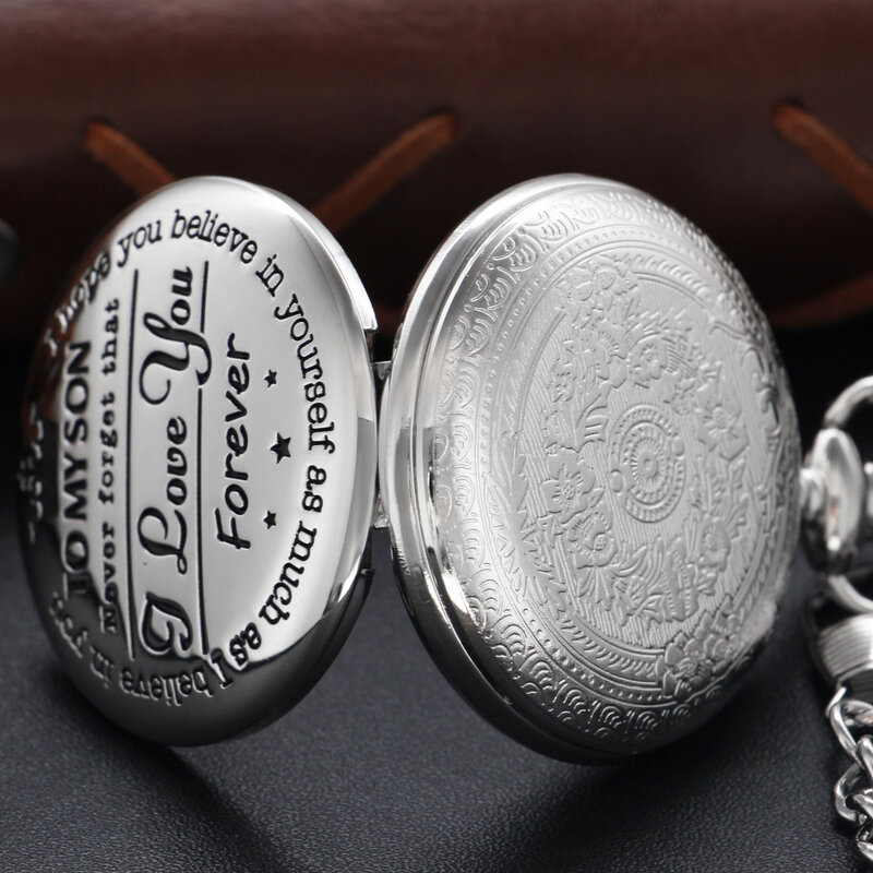 رائعة الفضة أحبك كوارتز ساعة جيب الرجال والنساء خمر فوب ساعة الأطفال هدية قلادة قلادة تذكارية