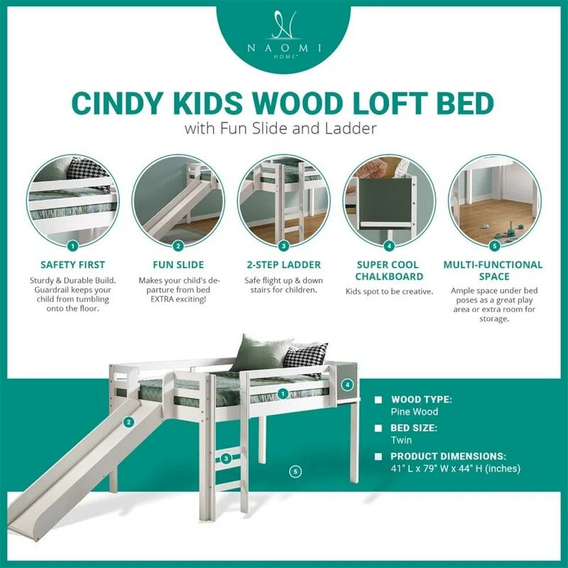 إطار سرير من خشب الصنوبر للأطفال ، موفر للمساحة للأطفال
