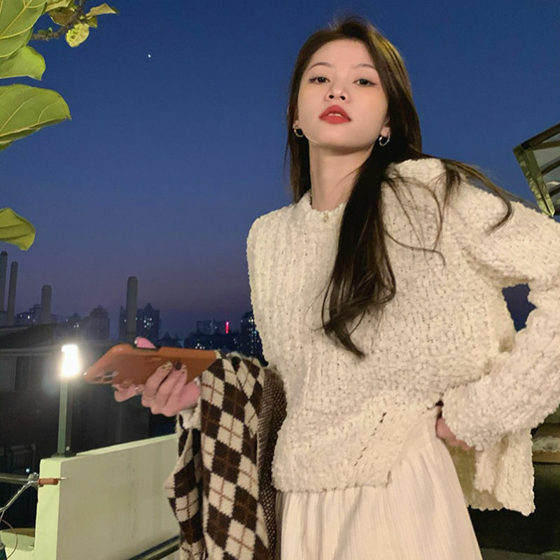 Pullovers Women Solid Casual Sweet Elegant Soft Fashion Korean All-match Свитер O-neck Autumn Long Sleeve Retro Simple Warm Chic
