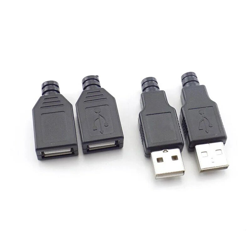 مقبس مهايئ USB ذكور وإناث 4 سنون ، موصل لحام بغطاء بلاستيكي أسود ، سدادة ذاتية الصنع ، نوع A ، 1 ، 5 ، 10