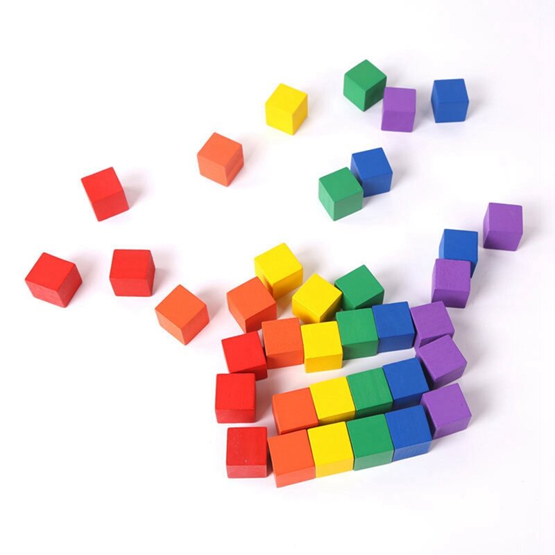 كتل بناء مكعبات خشبية ملونة للأطفال ، كتلة لعبة لوح النردي التعليمي ، 30 ، 2 × 2 سم