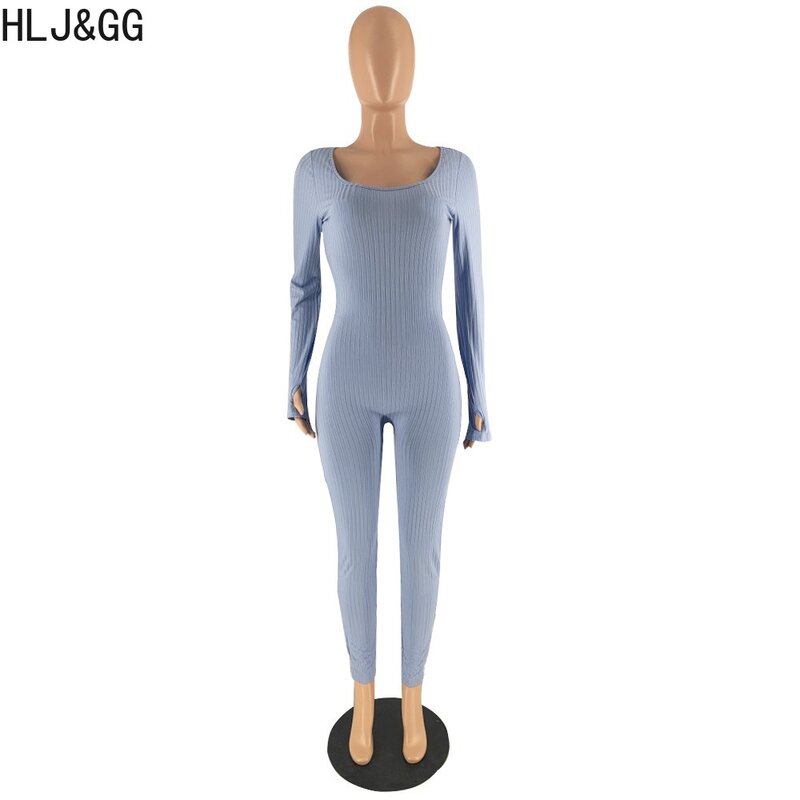 HLJ & GG-جمبسوت رياضي بكتف واحد للنساء, كم طويل Playsuit, المنزل النحيل بشكل عام, أحادية اللون, نحيف, نحيل, خريف, شتاء