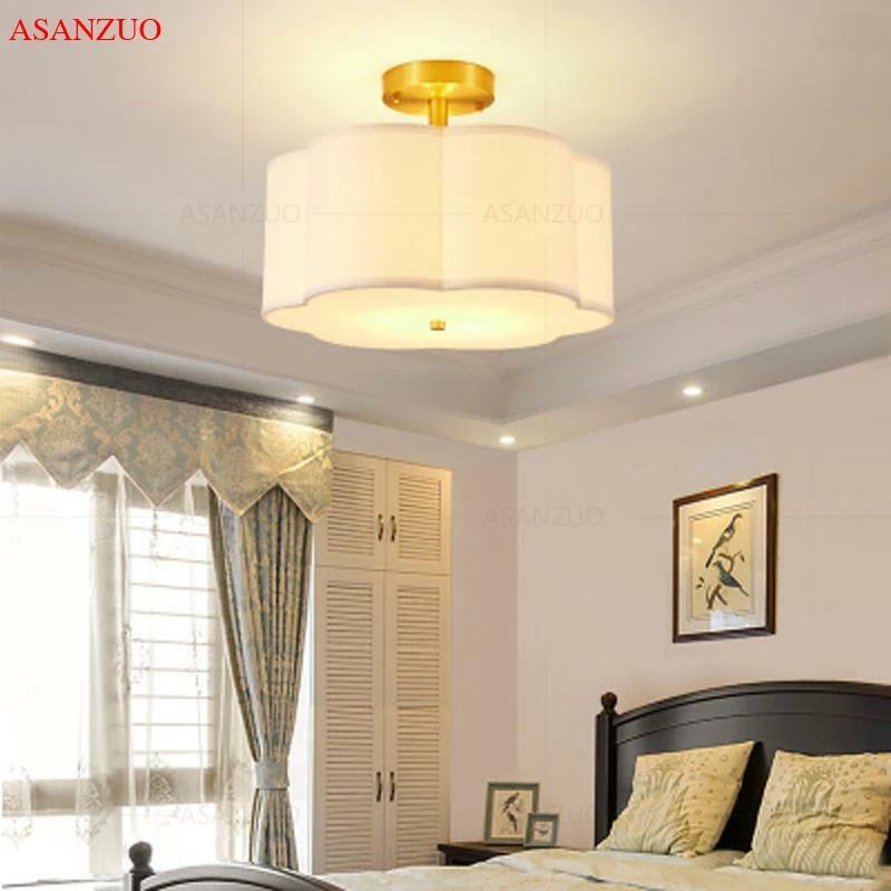 مصابيح سقف نحاسية بغطاء قماش أكريليك ، ديكور غرفة معيشة حديث ، إضاءة للممر وغرفة النوم ، مصابيح E27