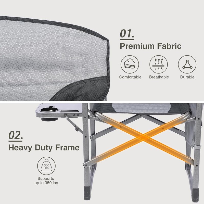 كرسي تخييم قابل للطي من الألومنيوم ، كراسي خارجية خفيفة الوزن مع طاولة جانبية وحقيبة تخزين
