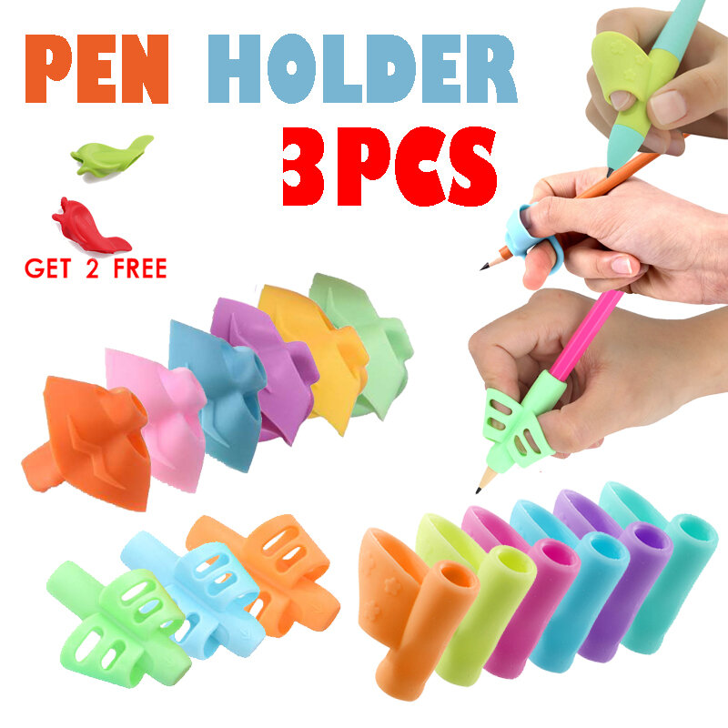 3 قطعة الأطفال الكتابة قلم رصاص حامل القلم التعلم وممارسة سيليكون القلم مساعدة عقد القلم الموقف مصحح الطلاب