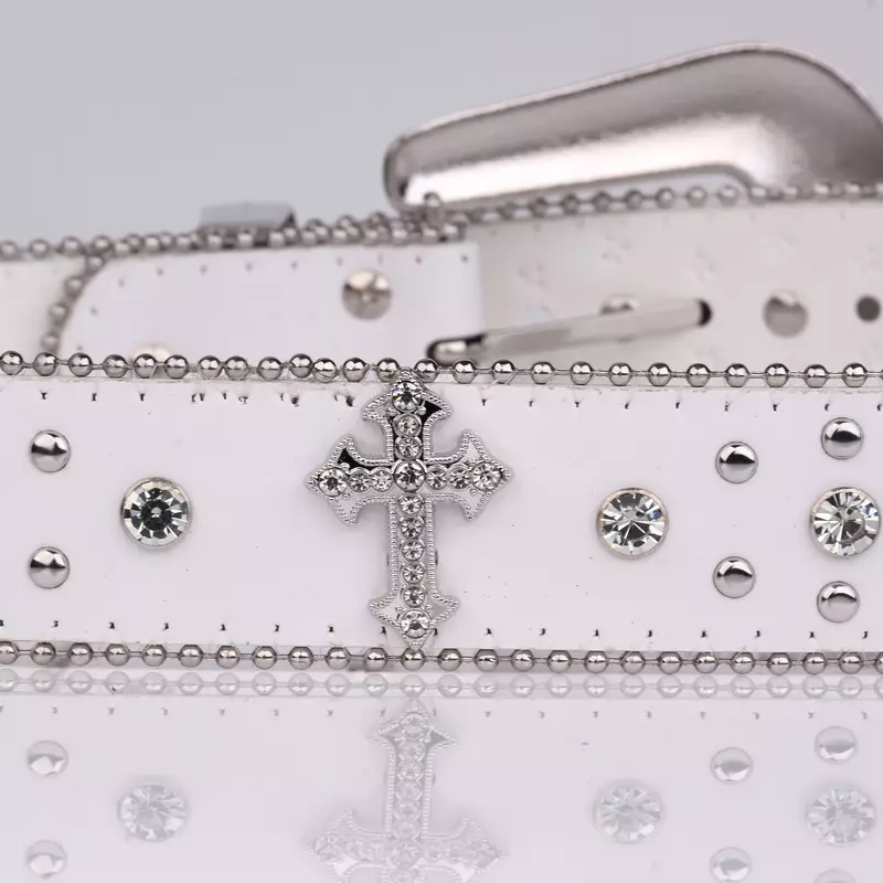 حزام أبيض من حجر الراين الشرير للذكور والأنثى ، مجوهرات الجينز الغربي ، تصميم الأزياء ، Y2K