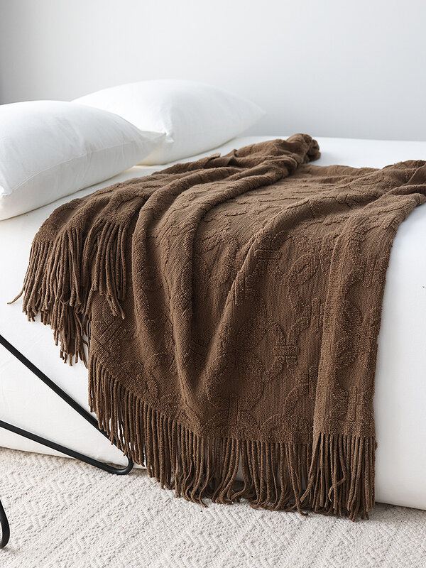 بطانية محبوكة مكتنزة بشرابة ، مفرش سرير على السرير ، أريكة وأريكة ، بطانيات مزخرفة مريحة ، ناعمة ، 240 × 127 سم