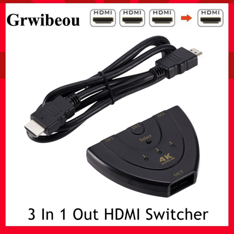 Grwibeou 4K HDMI الجلاد 4K * 2K ثلاثية الأبعاد صغيرة 3 ميناء HDMI التبديل 4K الجلاد مقسم الوصلات البينية متعددة الوسائط وعالية الوضوح (HDMI) 3 في 1 خارج ميناء المحور ل DVD HDTV مراقب الكمبيوتر