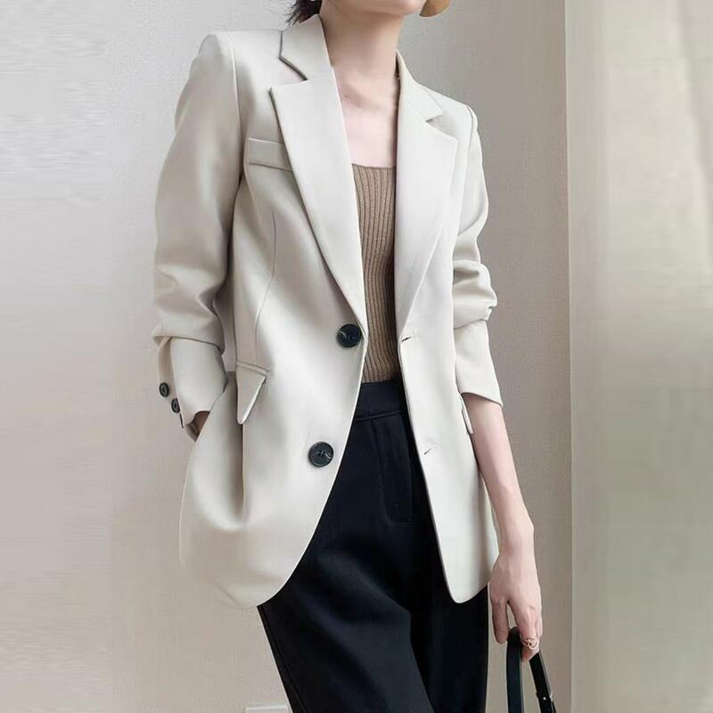 معطف بدلة رسمية للسيدات ، بياقة مقلوبة ، صدر واحد ، ديكور أزرار لسيدة المكتب ، أنيق رسمي ، أحادي اللون