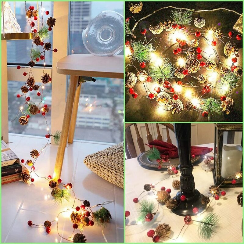 عيد الميلاد جارلاند ضوء الصنوبر مخروط سلسلة ضوء بطارية تعمل الأحمر بيري الجنية أضواء لقضاء عطلة عيد الميلاد الشكر ديكور الحفلات