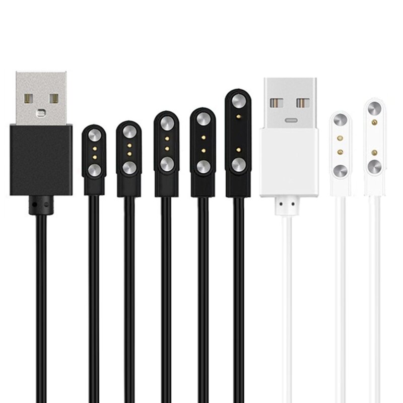 2 دبوس قوي المغناطيسي كبل شحن USB شحن خط الحبل حبل أسود أبيض اللون متوافق مع الساعات الذكية العالمي