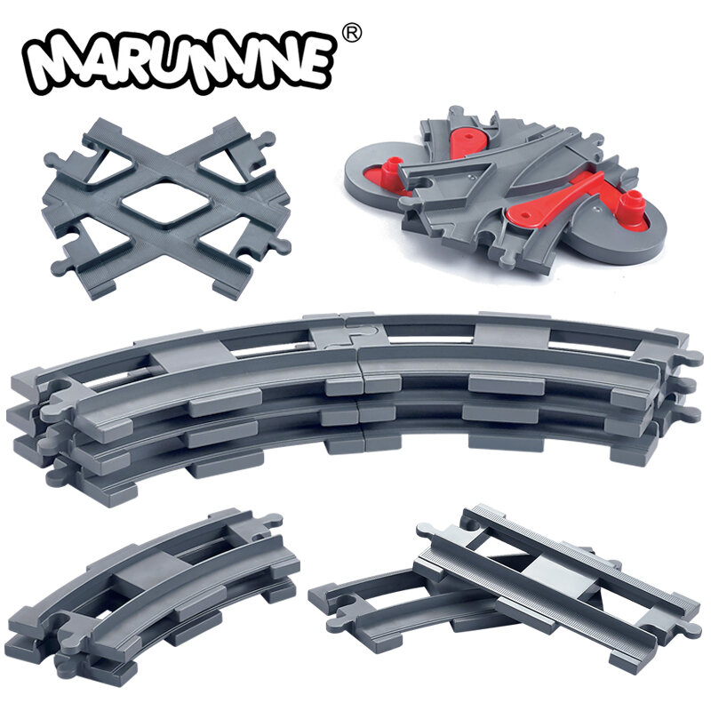 Marumine 8 قطعة قطار كتلة مستقيم منحني المسار كروس أجزاء السكك الحديدية التبديل حجم كبير قوالب بناء عرض المدينة اكسسوارات