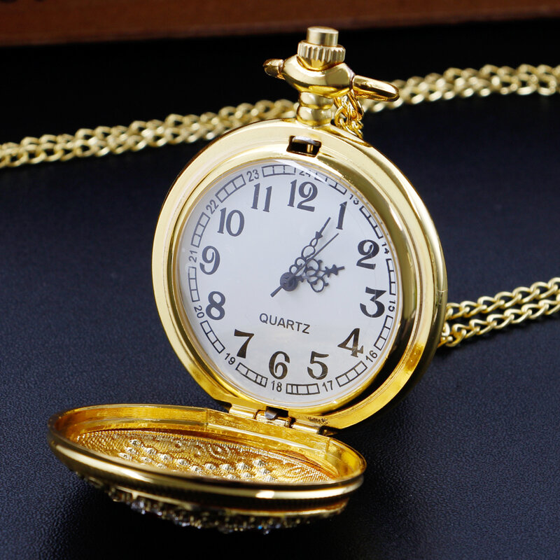 ساعة جيب كوارتز عتيقة للنساء ، تصميم ماسي ذهبي ، سلسلة مجوهرات ، قلادة ، عيد ميلاد ، ساعة ، هدية ذكرى سنوية ، موضة