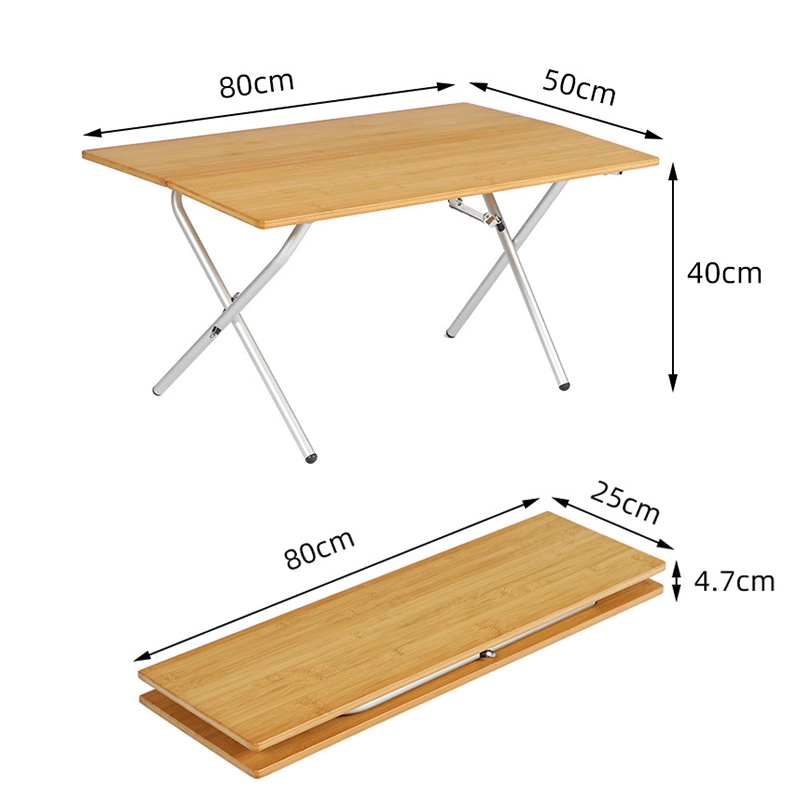 طاولة خيزران مستديرة قابلة للطي في الهواء الطلق ، طاولة حديقة ، سبائك الألومنيوم ، التخييم في الهواء الطلق