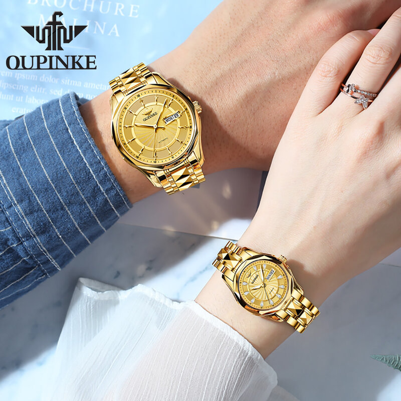 OUPINKE-ساعة ميكانيكية أوتوماتيكية للرجال والنساء ، ساعة يد ميكانيكية ، تقويم مزدوج ، ساعات فاخرة ، علامة تجارية سويسرية ، زوجين ،