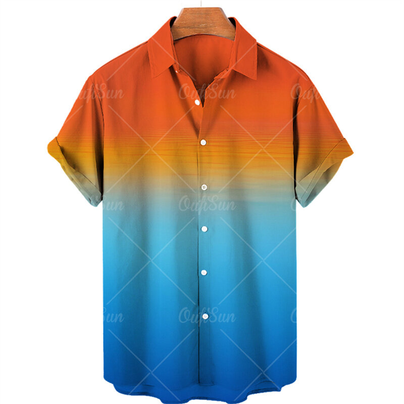 هاواي قميص الرجال ملابس قصيرة الأكمام الصيف المتضخم ثلاثية الأبعاد الطباعة Y2k Harajuku التدرج نمط الذكور Dazn 2023 الموضة