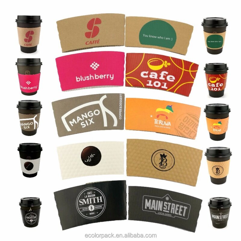 غلاف فنجان قهوة ورقي ، مطبوع ، للاستعمال مرة واحدة ، أسود ، منتج مخصص ، 8 أونصة ، 12 أونصة ، 16 أونصة