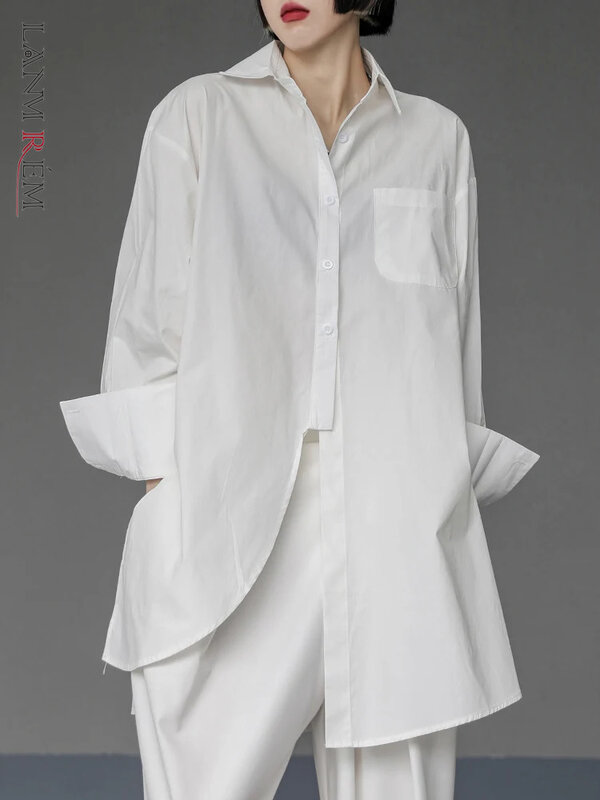 قمصان LANMREM بطية صدر واحدة للنساء ، ظهر فضفاض كاجوال ، تصميم منقسم ، أحادي اللون ، بلوزات أنيقة ، جديد ، صيف ، 26D9015 ،