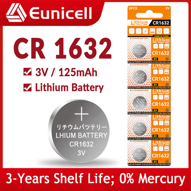 Eunicell 3 فولت 125 مللي أمبير CR1632 عملة خلايا بطاريات CR 1632 DL1632 BR1632 LM1632 ECR1632 بطارية ليثيوم زر ل ساعة مفتاح بعيد
