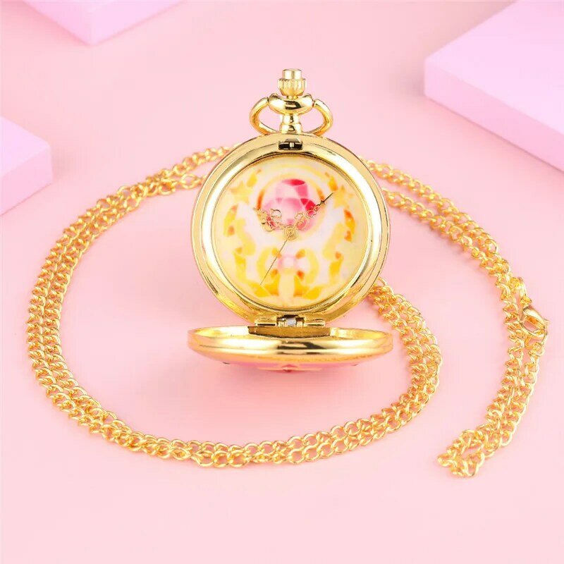 ساعة جيب كوارتز أنيمي يابانية للنساء ، تأثيري إبداعي ، نجمة خماسية ، قمر ، تصميم قطة ، قلادة ، سترة ، سلسلة ، هدية ساعة ، فتاة
