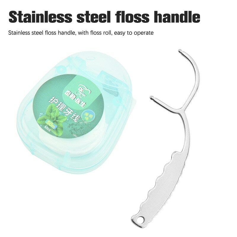 الفولاذ المقاوم للصدأ مسواك الأسنان الخيط قابلة لإعادة الاستخدام لحامل الخيط المحمولة صديقة للبيئة أدوات تنظيف الأسنان