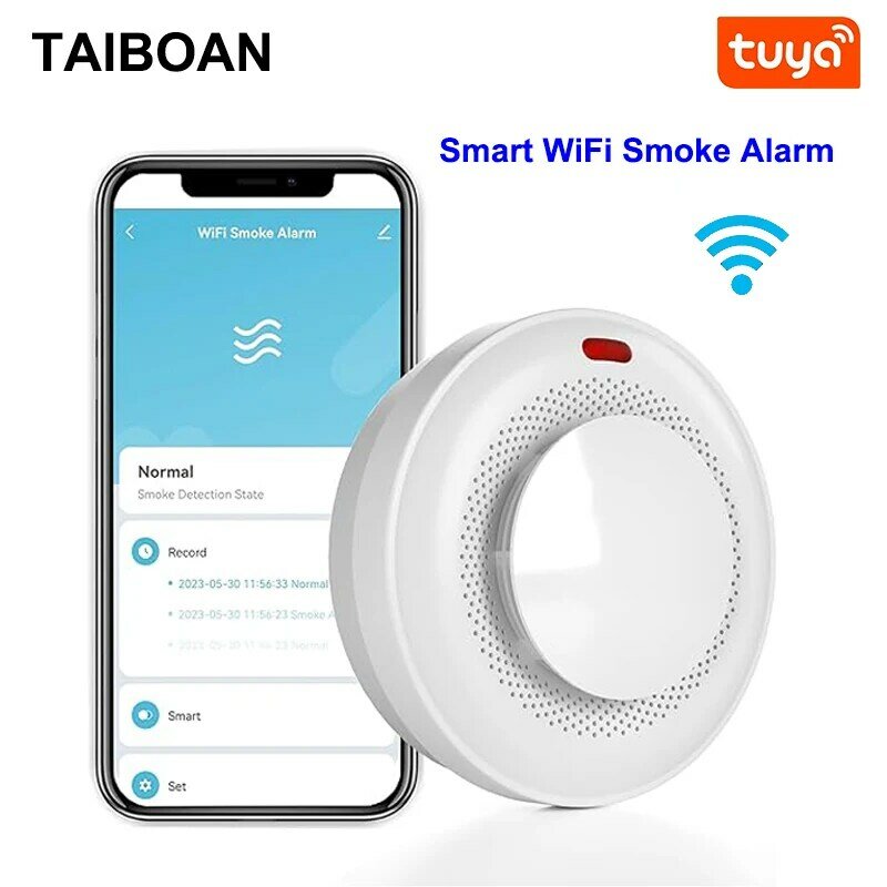 TAIBOAN-كاشف الدخان مع جهاز التحكم عن بعد ، حساسة للغاية ، الكتابة على الجدران ، واي فاي ، اللاسلكية ، إنذار الدخان ، دعم التطبيق الهاتف الذكي