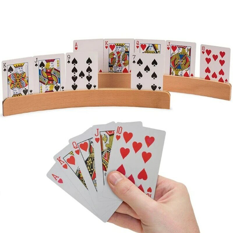 حامل بطاقات خشبي مكون من قطعتين رائع للأطفال وكبار السن على سطح الطاولة وحاملي بطاقات لعبة البوكر وقاعدة واقفة لجميع الأعمار