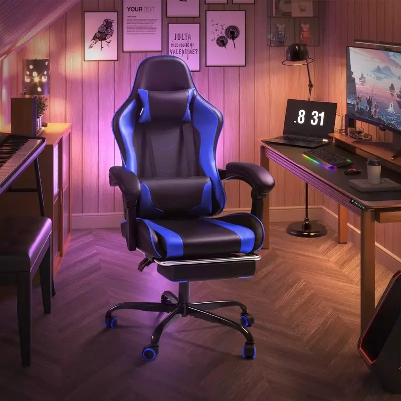 كرسي ألعاب بارتفاع قابل للتعديل مع عربة دوارة ومسند رأس ، مقعد سباق فيديو ، مكتب أو غرفة نوم ، كمبيوتر ألعاب ، شحن مجاني