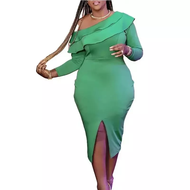 فستان أفريقي بأكمام طويلة للنساء ، فساتين سهرة ، داشيكي أخضر ، ملابس بمقاس كبير ، حفلة ، ربيع
