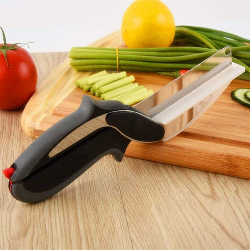 أداة تقطيع اللحم والشواء من Dobeli قابلة للفصل مصنوعة من الفولاذ المقاوم للصدأ مقص للخضراوات المنزلية أداة مطبخ متعددة 2 في 1 سكين فواكه