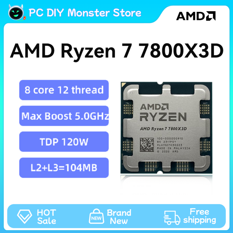 معالج AMD Ryzen 7 CPU ، معالج 8 Core ، 16 خيط ، 8.5 W ، مقبس 5 نانومتر ، معالج AM5 ، معالج AM5 ، مجموعة ألعاب الكمبيوتر ، 7800X3D ، جديد