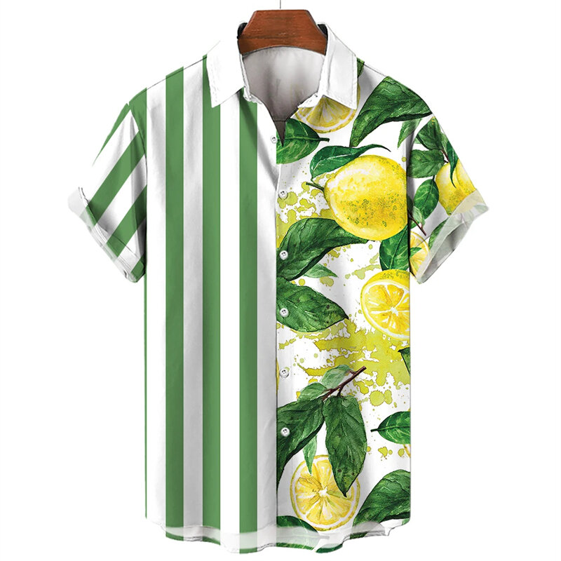 الرجال الفاكهة الموز الكرز ثلاثية الأبعاد المطبوعة قمصان الرسم ، بلوزة التلبيب هاواي ، رداء الشارع الشهير غير رسمي ، ملابس الموضة