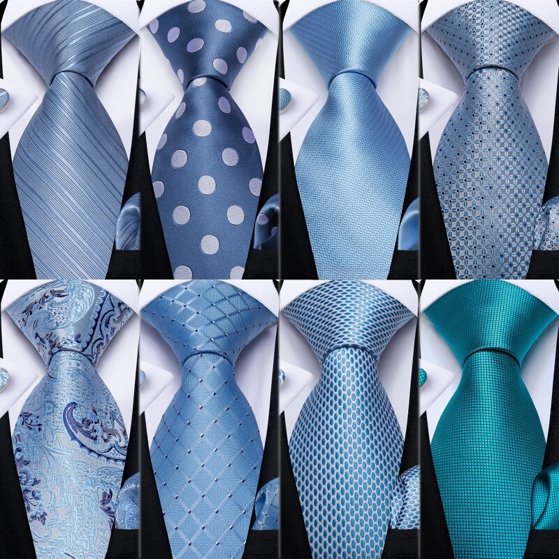DiBanGu-ربطة عنق مخططة وأزرار أكمام للرجال ، حرير ، أزرق فاتح ، لحفلات الزفاف ، والأعمال ، مجموعة دروبشيبينغ