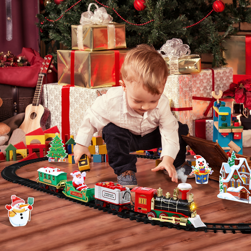 نموذج قطار عيد الميلاد الكهربائي ، لعبة مسارات السكك الحديدية ، الصوت والإضاءة ، تعمل بالطاقة للأطفال ، هدية حفلة عيد الميلاد
