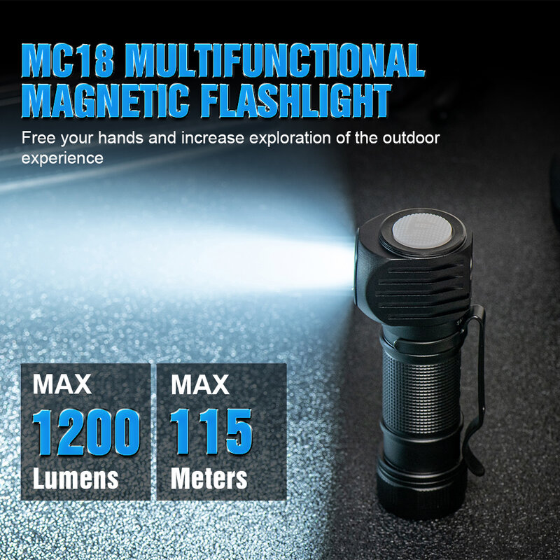 الثقة MC18 المصابيح الأمامية 1200lm XP-L المغناطيسي قابلة للشحن LED المصباح 18650 زاوية LED مصباح يدوي IPX8 المغناطيس الذيل للتخييم