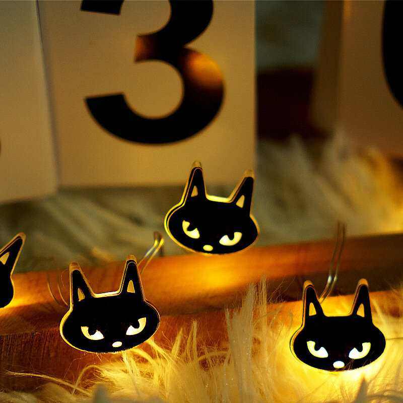 سلسلة ضوء Led لديكور الهالويونِ ، سلسلة ضوء القط الأسود ، ضوء الجو ، اكسسوارات الهالويونِ