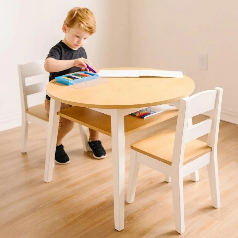 طاولة مستديرة خشبية للأطفال وكراسي ، أثاث أطفال ، غرفة ألعاب ، طفل صغير ، مجموعة أثاث أنشطة الأطفال ، كرسي وطاولة