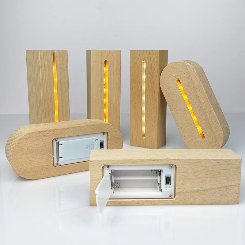 قاعدة خشبية LED ضوء عرض موقف ، مخصص الاكريليك مصباح الليل ، الراتنج الزجاج الفن ، DIY بها بنفسك ، AAA بطارية تعمل بالطاقة ، 5.9"