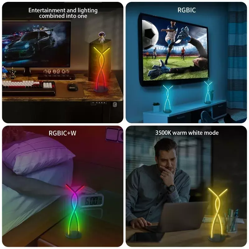 ضوء الليل المحيط RGB LED ، تحكم في صوت الموسيقى ، مصباح إيقاع الالتقاط ، جهاز تحكم عن بعد بتطبيق لغرفة النوم ، الرياضات الإلكترونية ، ديكور التلفزيون