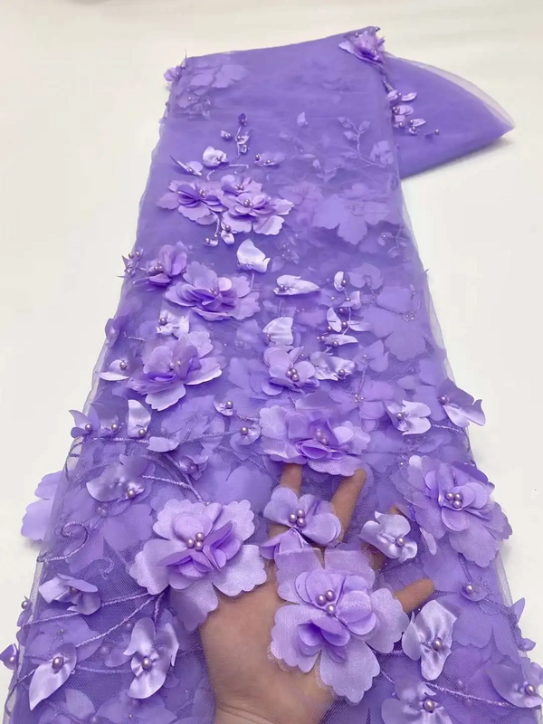 أقمشة الدانتيل مع الخرز لحفل الزفاف ، الأقمشة الأفريقية والفرنسية ، زهور ثلاثية الأبعاد باللون الأزرق ، شبكة عالية الجودة ، X-0200 ، 2022