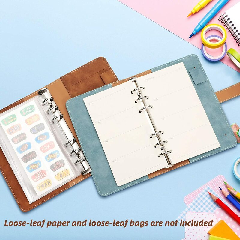 2 Pieces A6 PU Leather Notebook Binder, Refillable Journal Binder Cover Personal Planner Loose-Leaf Folder for A6 Filler Paper