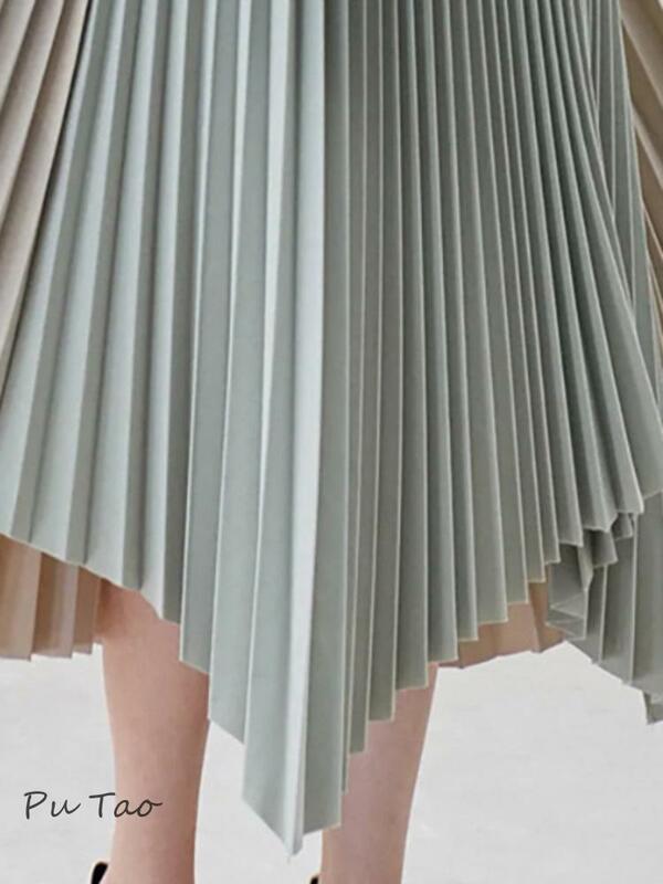 PuTao-طقم فستان رسمي نسائي للحفلات المسائية ، معطف منجد بصف الصدر ، تنورة غير منتظمة بكسرات ، جديد ، ربيع ، 2: ،