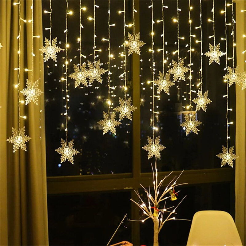 ضوء سلسلة ستارة ندفة الثلج LED ، إكليل عيد الميلاد ، أضواء خرافية للغرفة ، الحفلات ، الزفاف ، ديكور المنزل ، مقبس الاتحاد الأوروبي ، m ، 8 أوضاع