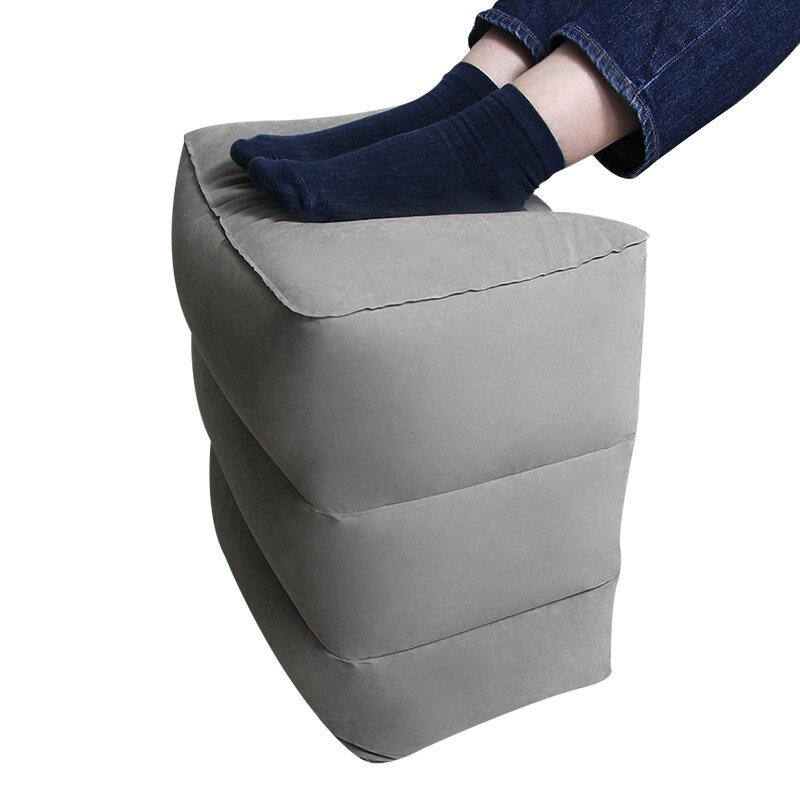 وسادة قابلة للنفخ للسفر مع 3 طبقات ، وسادة مسند للقدم ، حقيبة تخزين وغطاء غبار ، وسادة قابلة للنفخ