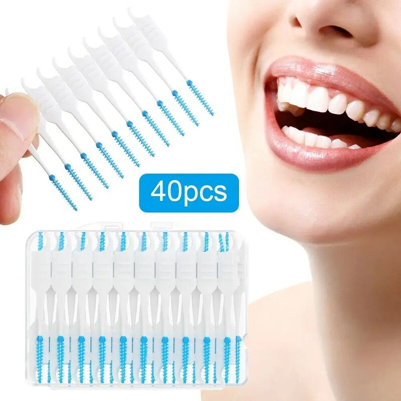 40 قطعة سيليكون الأسنان العناية مزدوجة رئيس تنظيف الفم الخيط بين الأسنان فرش الأسنان فرشاة تنظيف الأسنان